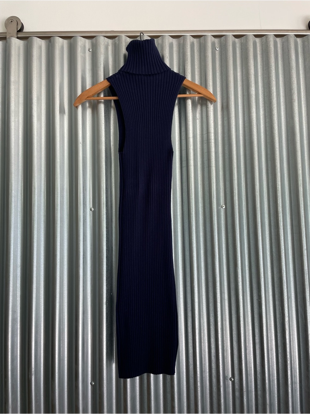 Sleeveless Ribbed Turtleneck Midi Dress - Navy